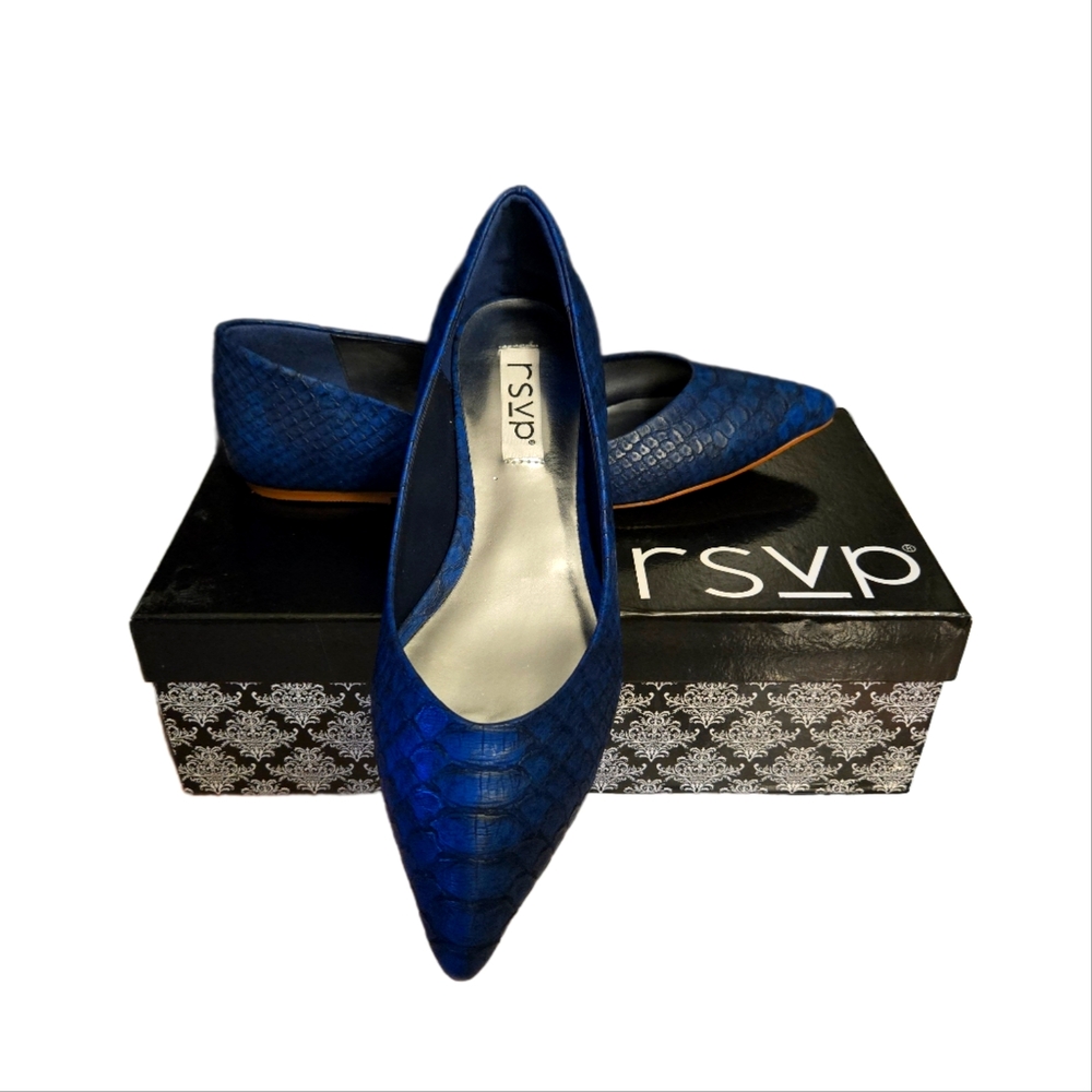 RSVP Navy Snakeskin Flats Size 7.5 NWB